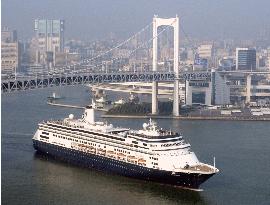 Biggest ship ever passes under Tokyo's Rainbow Bridge